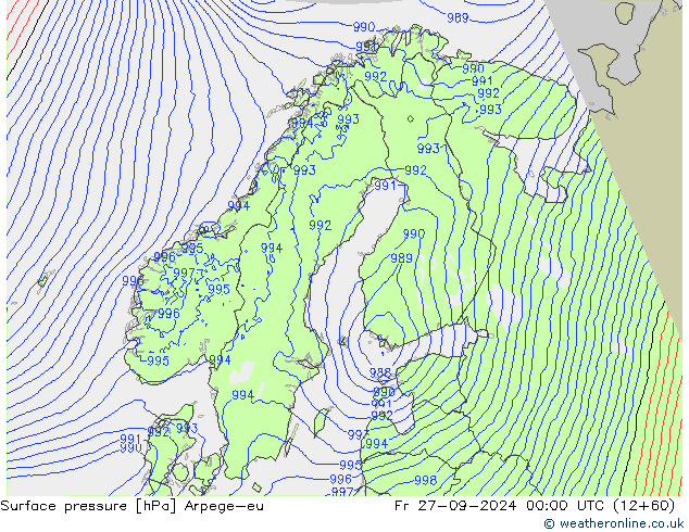 Pressione al suolo Arpege-eu ven 27.09.2024 00 UTC