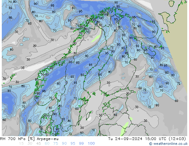 RH 700 hPa Arpege-eu Di 24.09.2024 15 UTC