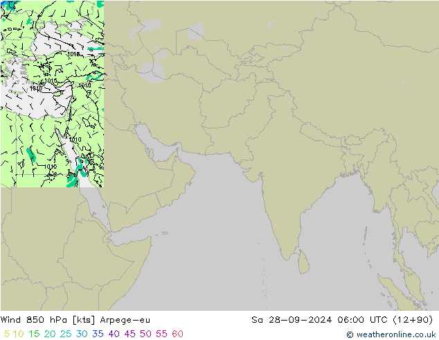 Wind 850 hPa Arpege-eu Sa 28.09.2024 06 UTC