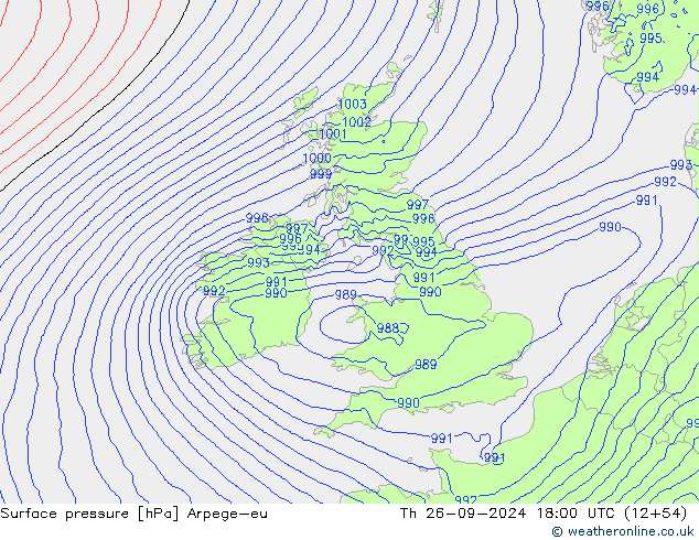 Surface pressure Arpege-eu Th 26.09.2024 18 UTC