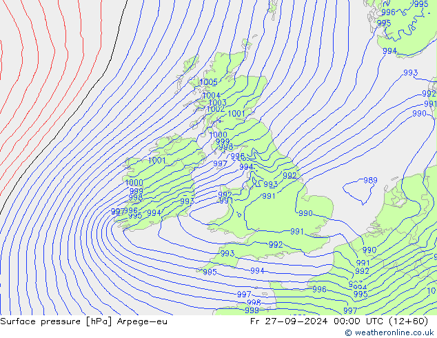 Surface pressure Arpege-eu Fr 27.09.2024 00 UTC