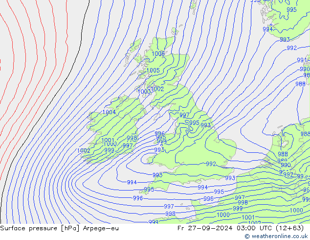 Luchtdruk (Grond) Arpege-eu vr 27.09.2024 03 UTC