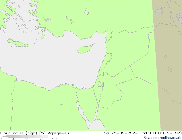 Cloud cover (high) Arpege-eu Sa 28.09.2024 18 UTC