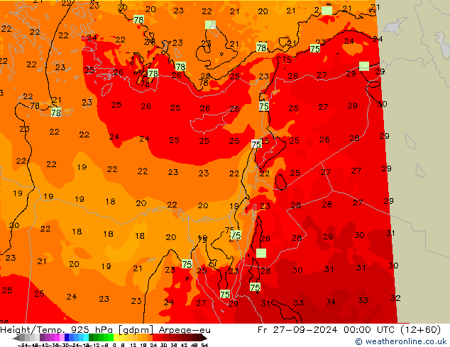 Height/Temp. 925 hPa Arpege-eu Fr 27.09.2024 00 UTC