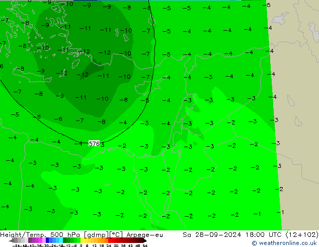 Height/Temp. 500 hPa Arpege-eu sab 28.09.2024 18 UTC