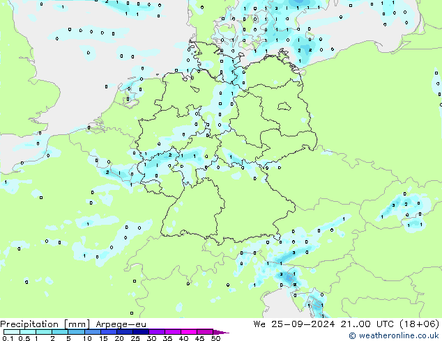 降水 Arpege-eu 星期三 25.09.2024 00 UTC