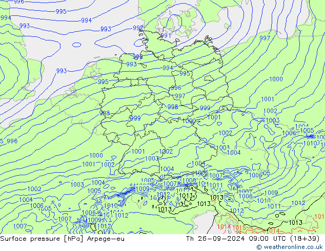 Surface pressure Arpege-eu Th 26.09.2024 09 UTC