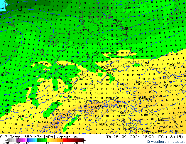 SLP/Temp. 850 hPa Arpege-eu  26.09.2024 18 UTC