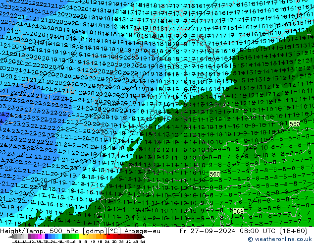 Géop./Temp. 500 hPa Arpege-eu ven 27.09.2024 06 UTC