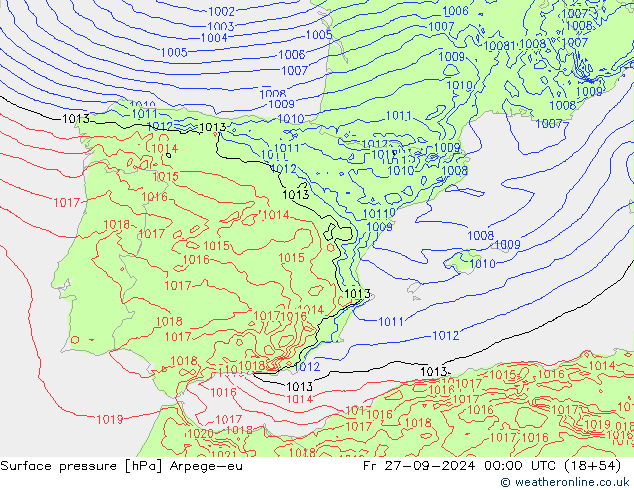 Surface pressure Arpege-eu Fr 27.09.2024 00 UTC