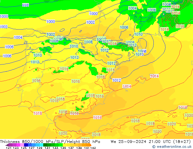 Thck 850-1000 hPa Arpege-eu Qua 25.09.2024 21 UTC