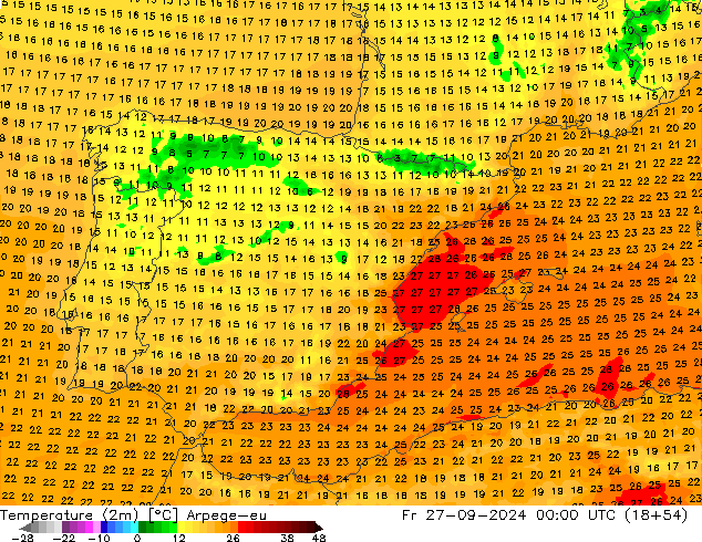 Temperatura (2m) Arpege-eu Sex 27.09.2024 00 UTC