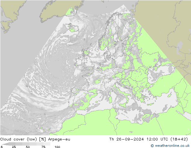 zachmurzenie (niskie) Arpege-eu czw. 26.09.2024 12 UTC