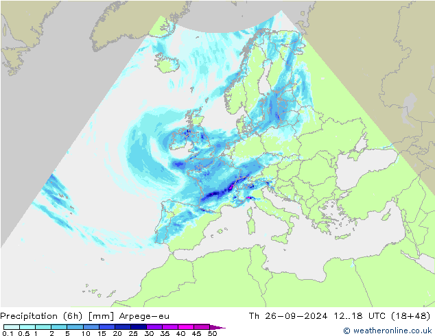 Precipitation (6h) Arpege-eu Th 26.09.2024 18 UTC