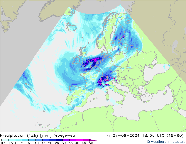 Precipitação (12h) Arpege-eu Sex 27.09.2024 06 UTC