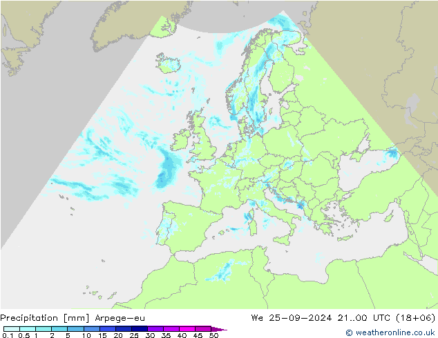 Precipitazione Arpege-eu mer 25.09.2024 00 UTC