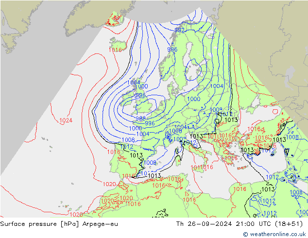 Yer basıncı Arpege-eu Per 26.09.2024 21 UTC