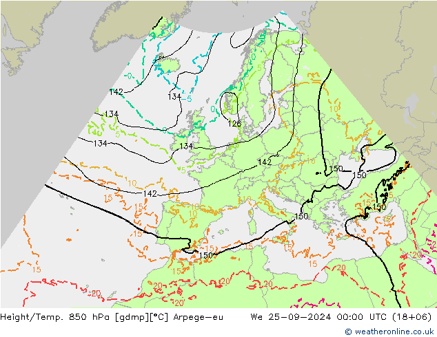 Height/Temp. 850 гПа Arpege-eu ср 25.09.2024 00 UTC