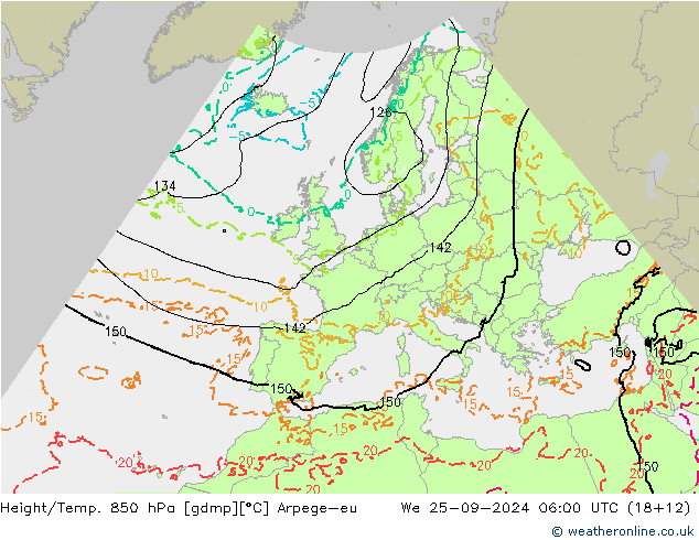 Height/Temp. 850 hPa Arpege-eu mer 25.09.2024 06 UTC