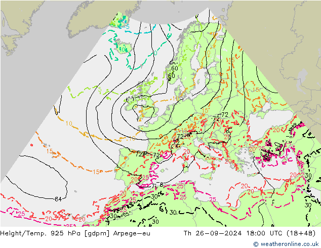 Height/Temp. 925 hPa Arpege-eu Th 26.09.2024 18 UTC