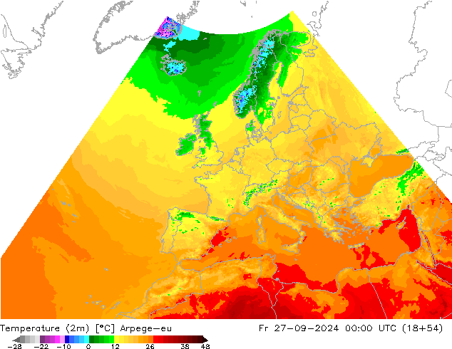 Sıcaklık Haritası (2m) Arpege-eu Cu 27.09.2024 00 UTC