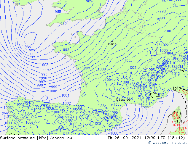 Surface pressure Arpege-eu Th 26.09.2024 12 UTC