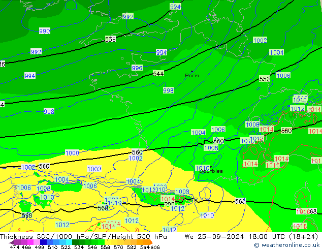 Thck 500-1000hPa Arpege-eu  25.09.2024 18 UTC