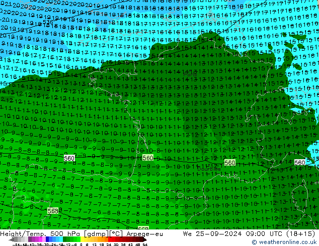 Height/Temp. 500 hPa Arpege-eu We 25.09.2024 09 UTC