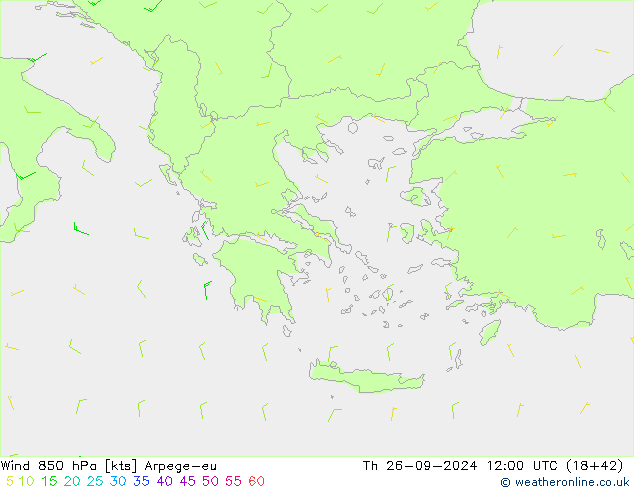 Vento 850 hPa Arpege-eu Qui 26.09.2024 12 UTC