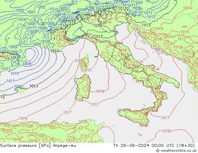 Presión superficial Arpege-eu jue 26.09.2024 00 UTC