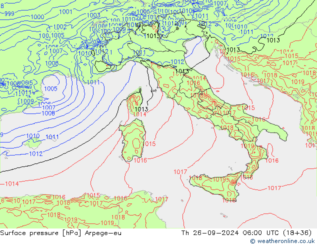 Surface pressure Arpege-eu Th 26.09.2024 06 UTC