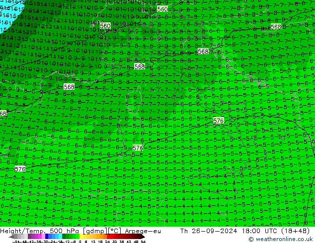 Height/Temp. 500 hPa Arpege-eu czw. 26.09.2024 18 UTC