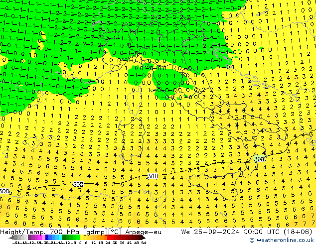 Height/Temp. 700 hPa Arpege-eu We 25.09.2024 00 UTC