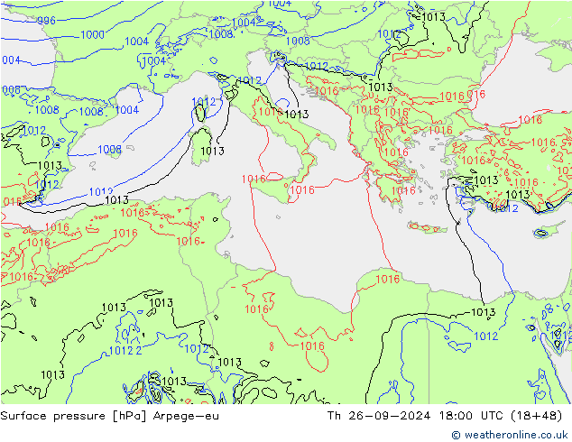 Pressione al suolo Arpege-eu gio 26.09.2024 18 UTC