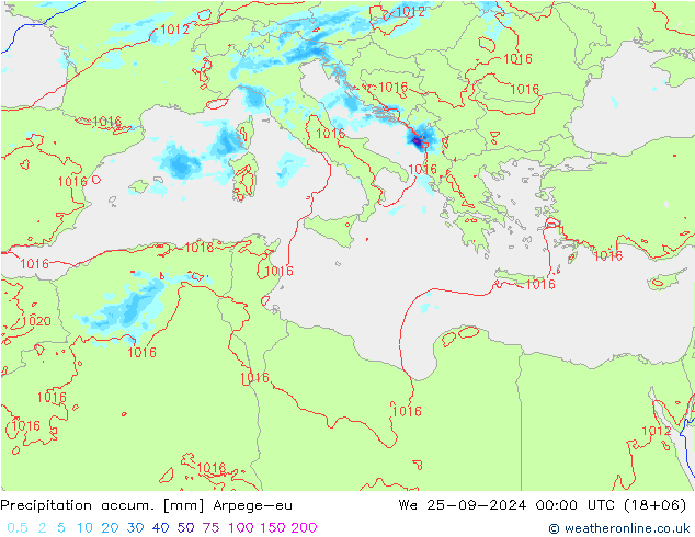 Precipitation accum. Arpege-eu ср 25.09.2024 00 UTC