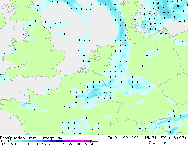 Precipitazione Arpege-eu mar 24.09.2024 21 UTC