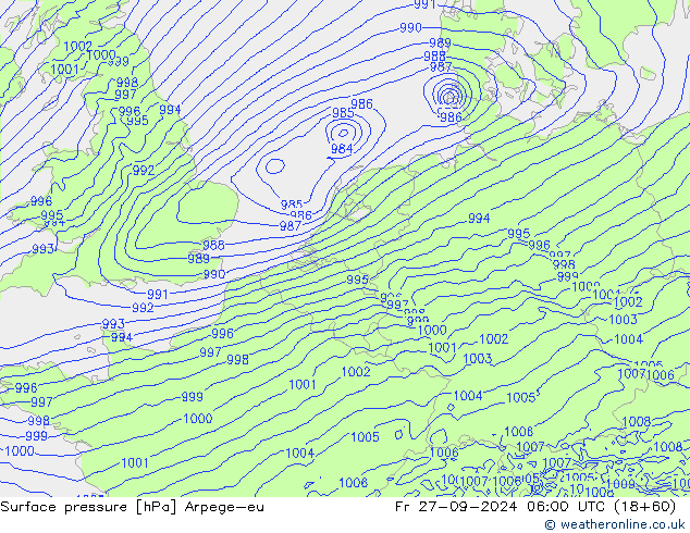 Surface pressure Arpege-eu Fr 27.09.2024 06 UTC