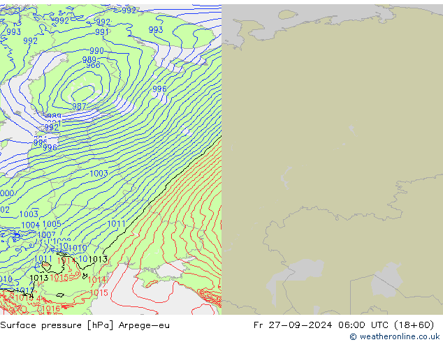 Atmosférický tlak Arpege-eu Pá 27.09.2024 06 UTC