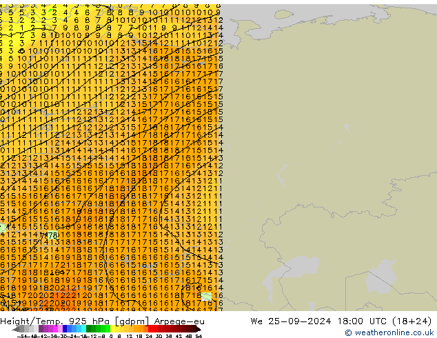 Height/Temp. 925 hPa Arpege-eu We 25.09.2024 18 UTC