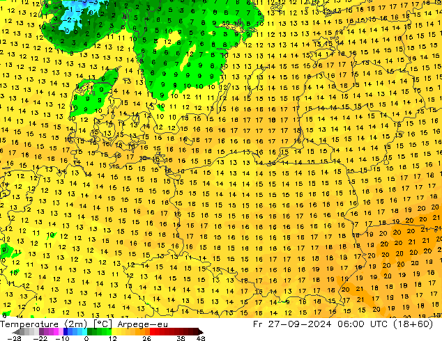 Temperatura (2m) Arpege-eu ven 27.09.2024 06 UTC