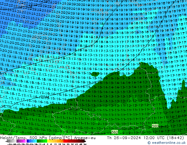 Height/Temp. 500 гПа Arpege-eu чт 26.09.2024 12 UTC