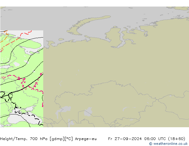 Yükseklik/Sıc. 700 hPa Arpege-eu Cu 27.09.2024 06 UTC