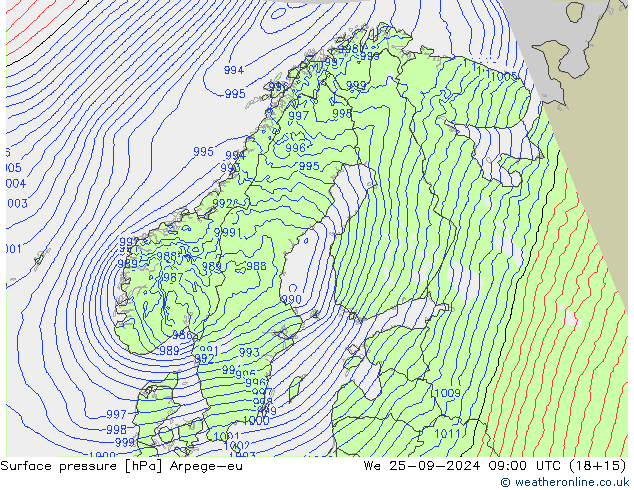 Surface pressure Arpege-eu We 25.09.2024 09 UTC