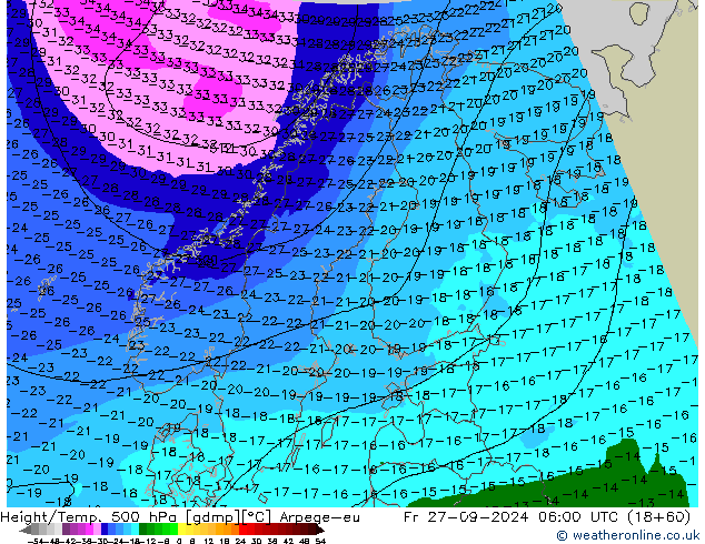 Height/Temp. 500 hPa Arpege-eu Sex 27.09.2024 06 UTC