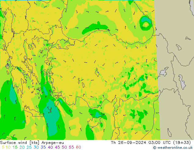 ветер 10 m Arpege-eu чт 26.09.2024 03 UTC