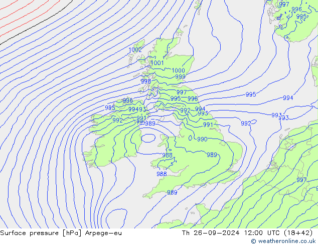 Surface pressure Arpege-eu Th 26.09.2024 12 UTC