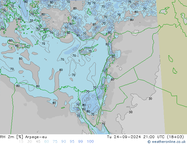 RH 2m Arpege-eu Ter 24.09.2024 21 UTC
