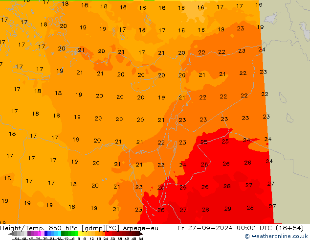 Height/Temp. 850 hPa Arpege-eu Fr 27.09.2024 00 UTC