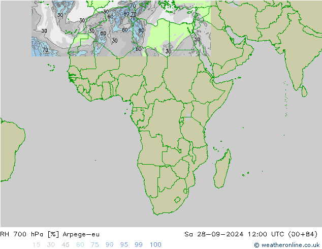 RH 700 hPa Arpege-eu Sa 28.09.2024 12 UTC