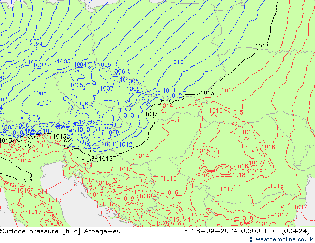 Atmosférický tlak Arpege-eu Čt 26.09.2024 00 UTC